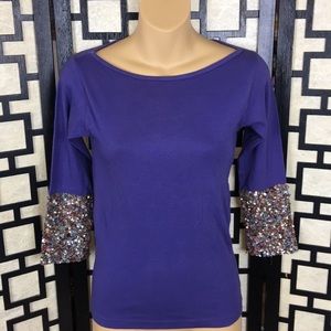 NWT G-lish purple top with beaded sleeves